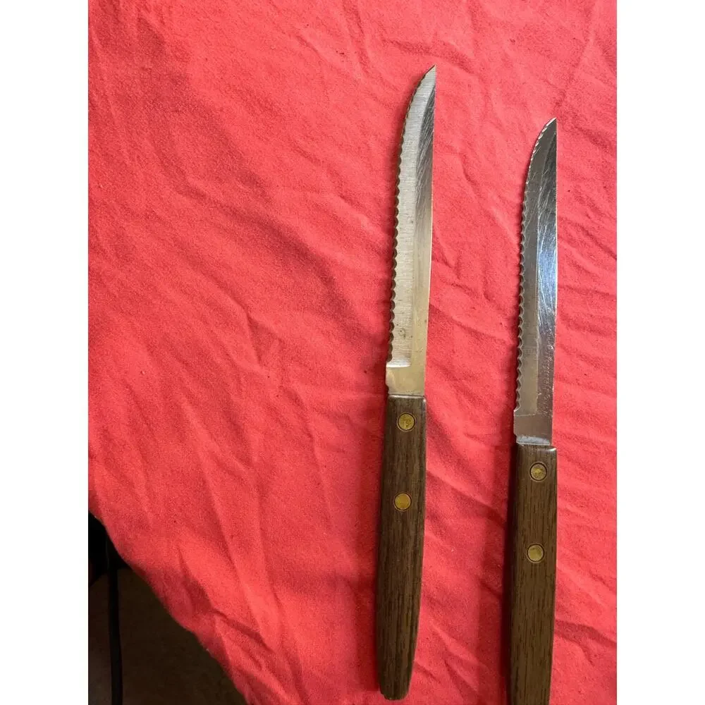 Vintage Forgecraft USA Steak Knives Set of 3 Serrated Black Bakelite 8-3/4